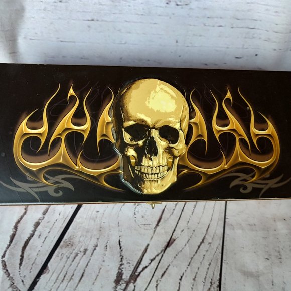 Skull And Fire Wooden Cedar Box - Picture 1 of 10